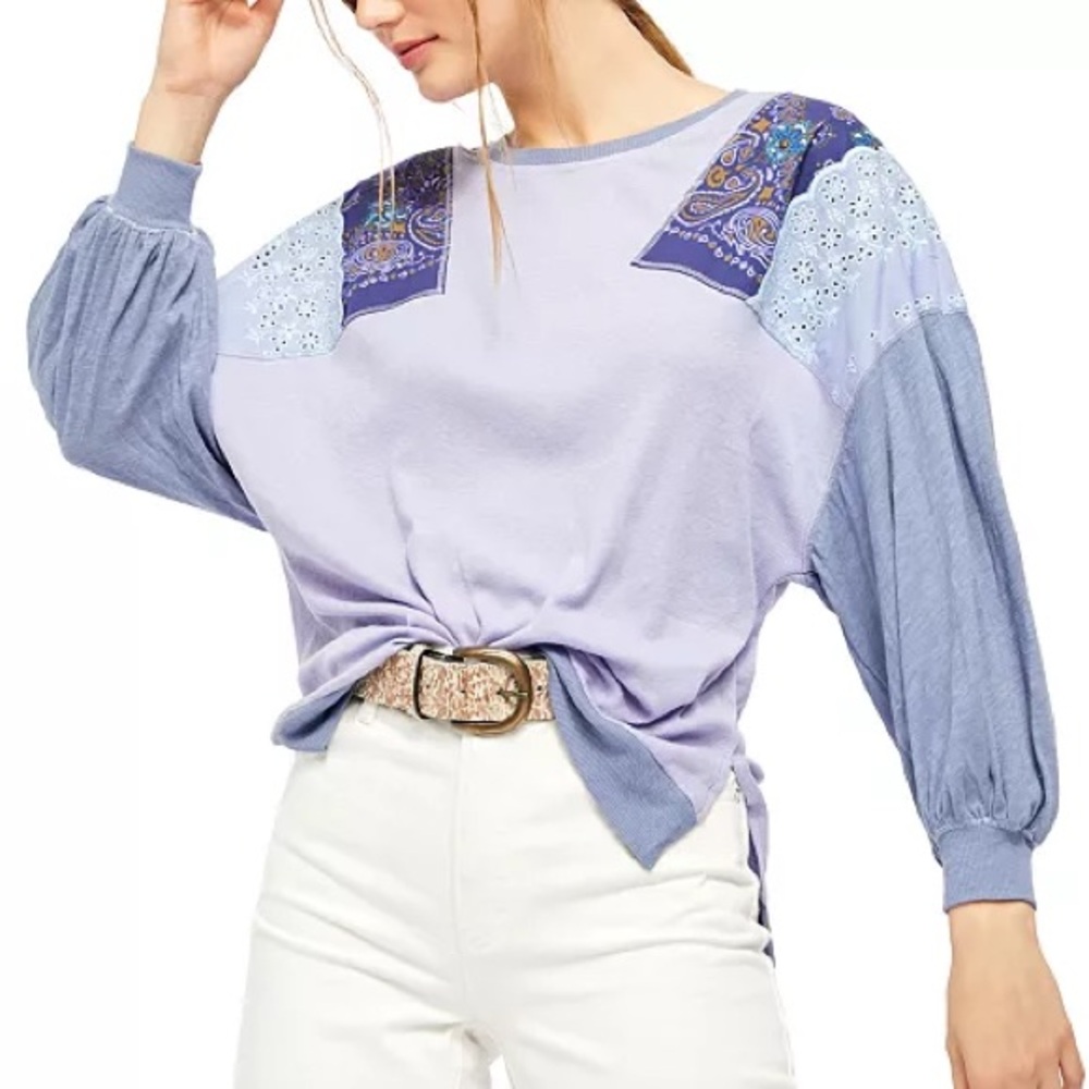 Free People Women's Purple Paisley Patchwork Top XS NWT